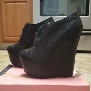 Black Jeffrey Campbell Lace Up Wedge Booties